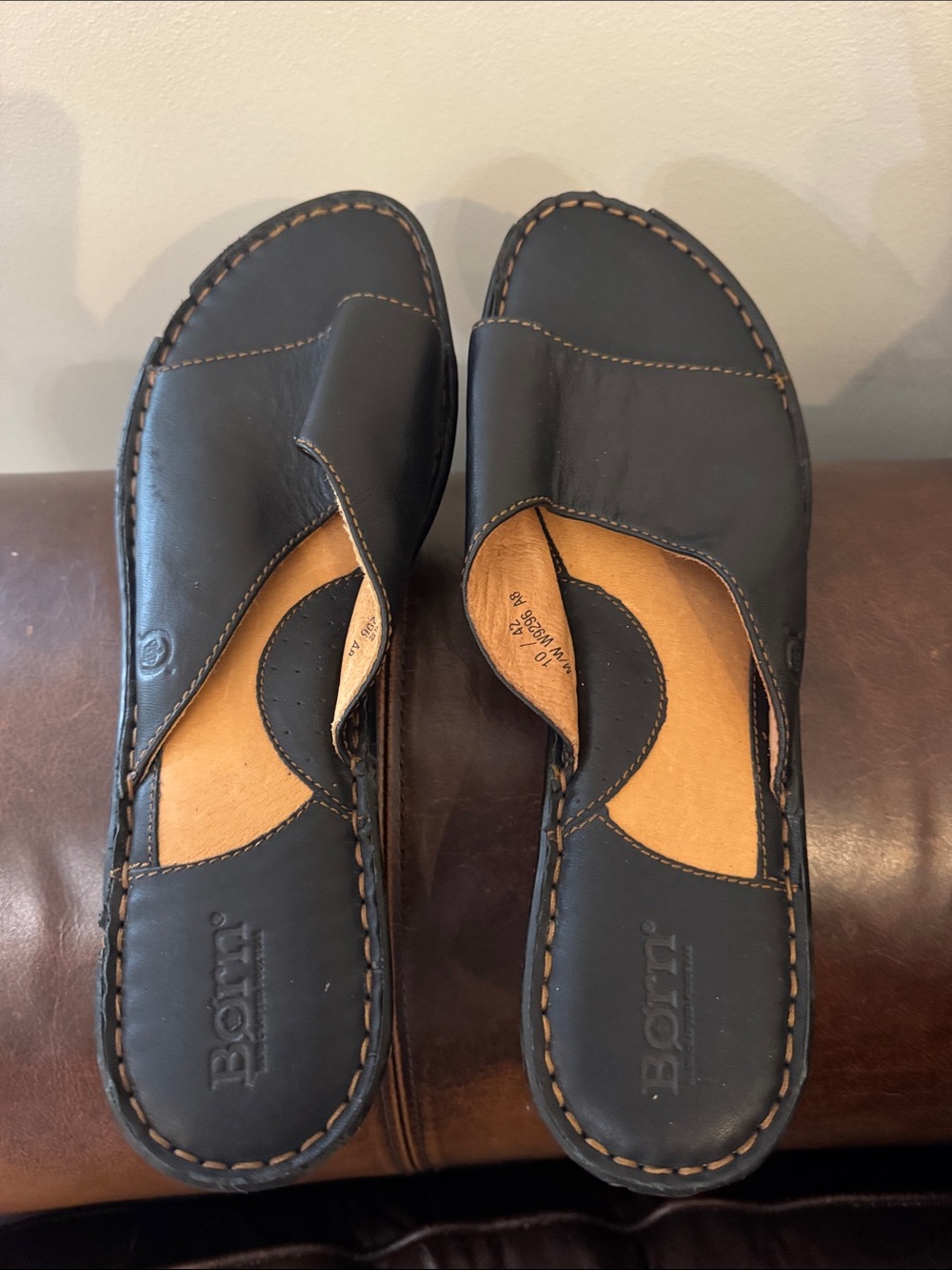 Born Black Leather Slip-On Loafers with Contrast Stitching